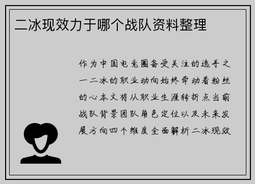 二冰现效力于哪个战队资料整理